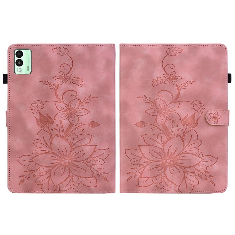 For Tecno Megapad 11 Lily Embossed Leather Tablet Case(Pink) - Others by PMC TechLife | Online Shopping South Africa | PMC TechLife | Buy Now Pay Later Mobicred