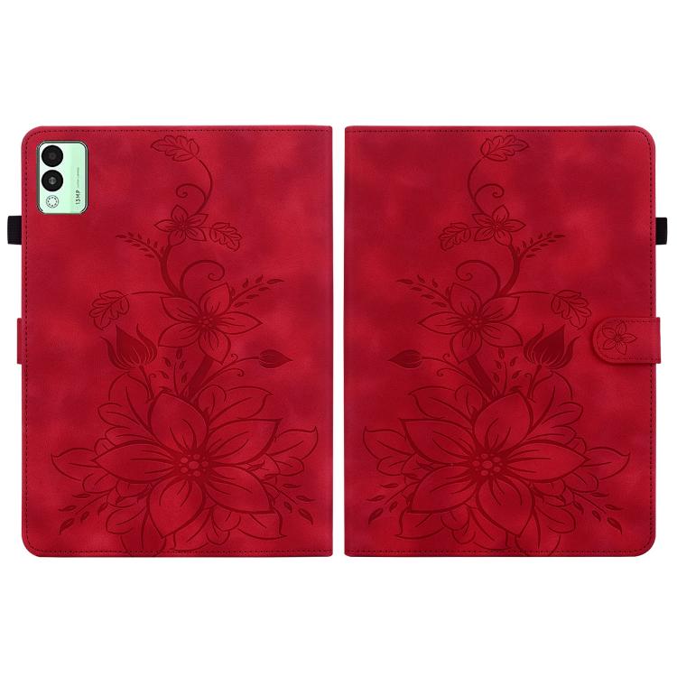For Tecno Megapad 11 Lily Embossed Leather Tablet Case(Red) - Others by PMC TechLife | Online Shopping South Africa | PMC TechLife | Buy Now Pay Later Mobicred