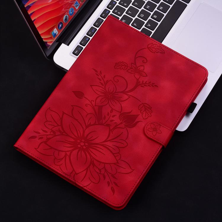 For Tecno Megapad 11 Lily Embossed Leather Tablet Case(Red) - Others by PMC TechLife | Online Shopping South Africa | PMC TechLife | Buy Now Pay Later Mobicred