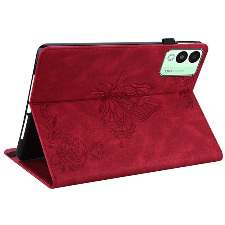 For Tecno Megapad 11 Butterfly Flower Embossed Leather Tablet Case(Red) - Others by PMC TechLife | Online Shopping South Africa | PMC TechLife | Buy Now Pay Later Mobicred