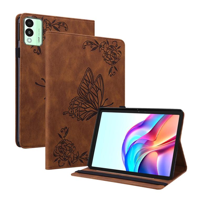 For Tecno Megapad 11 Butterfly Flower Embossed Leather Tablet Case(Brown) - Others by PMC TechLife | Online Shopping South Africa | PMC TechLife | Buy Now Pay Later Mobicred