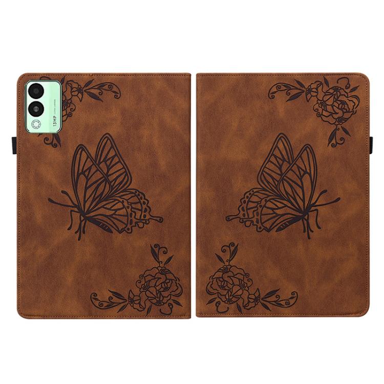 For Tecno Megapad 11 Butterfly Flower Embossed Leather Tablet Case(Brown) - Others by PMC TechLife | Online Shopping South Africa | PMC TechLife | Buy Now Pay Later Mobicred