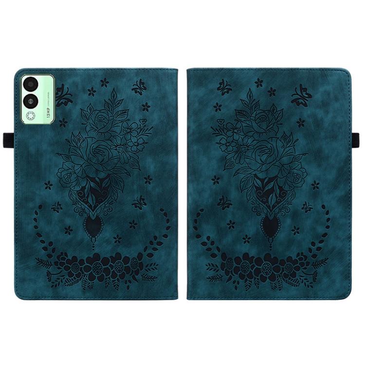 For Tecno Megapad 11 Butterfly Rose Embossed Leather Tablet Case(Dark Blue) - Others by PMC TechLife | Online Shopping South Africa | PMC TechLife | Buy Now Pay Later Mobicred