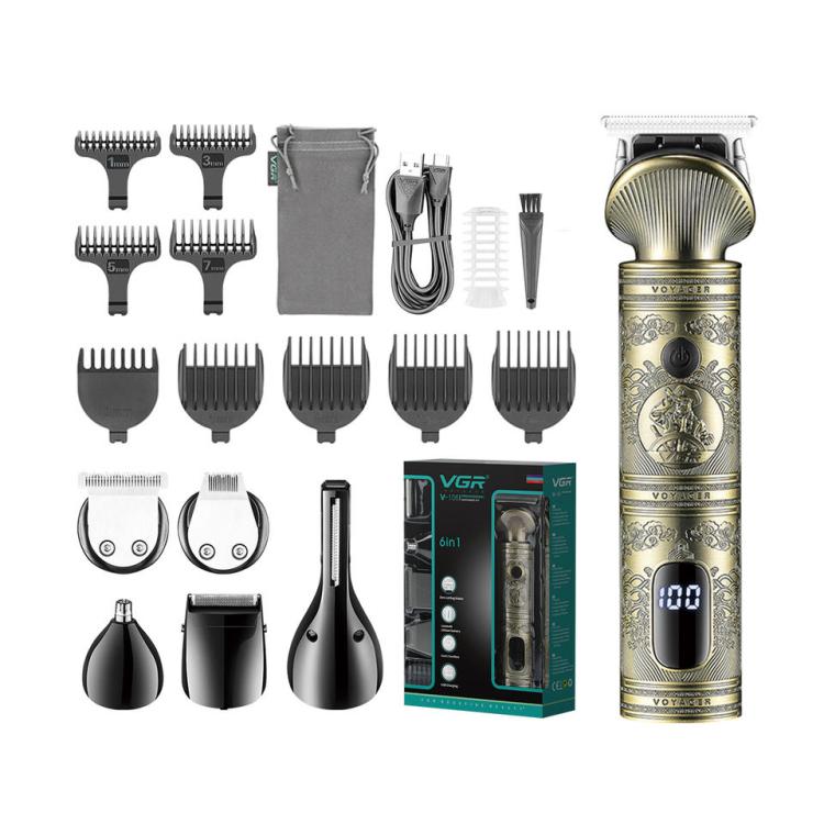VGR V-106 6-in-1 Digital Display Electric Hair Clipper Kit(Gold) - Hair Trimmer by VGR | Online Shopping South Africa | PMC Jewellery | Buy Now Pay Later Mobicred