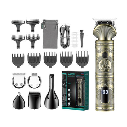 VGR V-106 6-in-1 Digital Display Electric Hair Clipper Kit(Gold) - Hair Trimmer by VGR | Online Shopping South Africa | PMC Jewellery | Buy Now Pay Later Mobicred