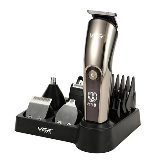 VGR V-107 11-in-1 IPX6 Digital Display Electric Hair Clipper Kit(Gold) - Hair Trimmer by VGR | Online Shopping South Africa | PMC Jewellery | Buy Now Pay Later Mobicred