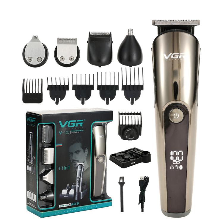 VGR V-107 11-in-1 IPX6 Digital Display Electric Hair Clipper Kit(Gold) - Hair Trimmer by VGR | Online Shopping South Africa | PMC Jewellery | Buy Now Pay Later Mobicred