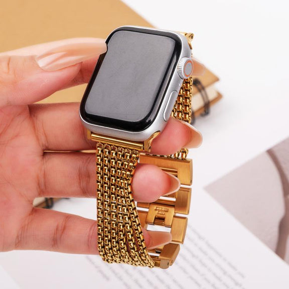 For Apple Watch 46mm / 49mm / 45mm / 44mm 6-Chain Stainless Steel Watch Band(Gold)