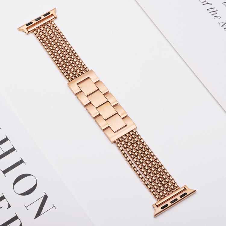 For Apple Watch 46mm / 49mm / 45mm / 44mm 6-Chain Stainless Steel Watch Band(Rose Gold)
