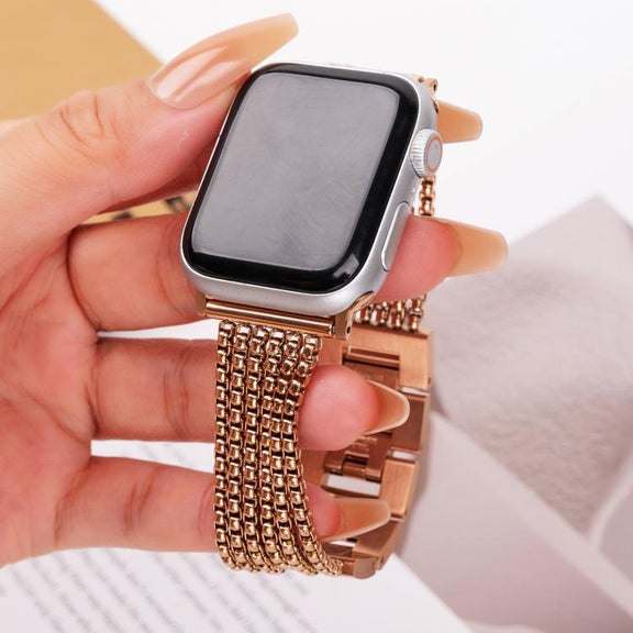 For Apple Watch 46mm / 49mm / 45mm / 44mm 6-Chain Stainless Steel Watch Band(Rose Gold)