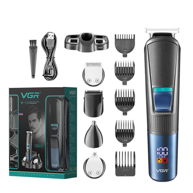 VGR V-108 10-in-1 Digital Display Electric Hair Clipper Men Care Kit(Black) - Hair Trimmer by VGR | Online Shopping South Africa | PMC Jewellery | Buy Now Pay Later Mobicred