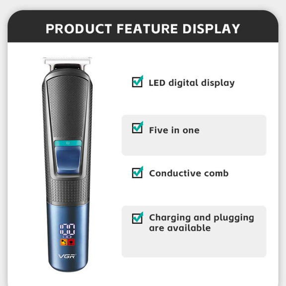 VGR V-108 10-in-1 Digital Display Electric Hair Clipper Men Care Kit(Black)