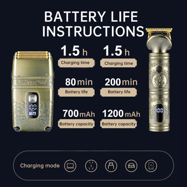 VGR V-649 USB Digital Display Electric Hair Clipper & Shaver Set(Gold) - free shipping - PMC TechLife - Order now!