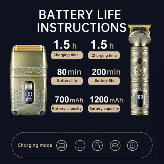VGR V-649 USB Digital Display Electric Hair Clipper & Shaver Set(Gold)