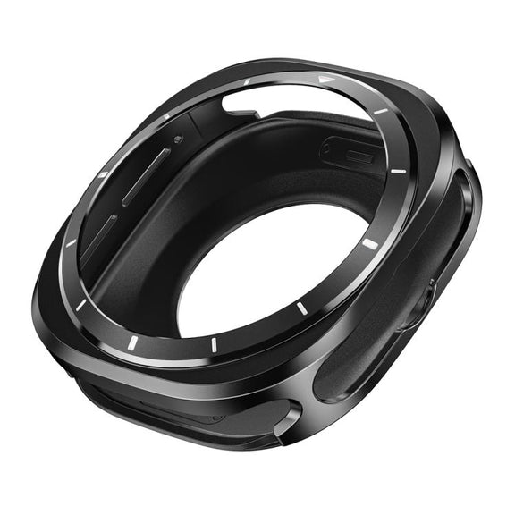 For Samsung Galaxy Watch Ultra 47mm Aluminum Alloy Metal PC Watch Protective Case(Black White)