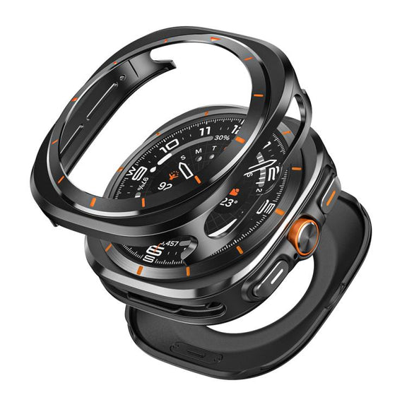 For Samsung Galaxy Watch Ultra 47mm Aluminum Alloy Metal PC Watch Protective Case(Black Orange)