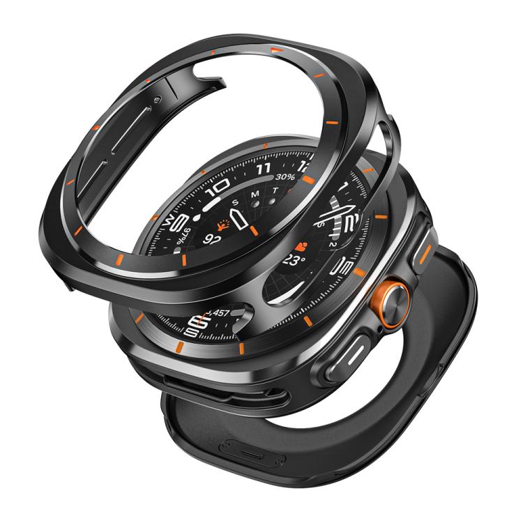 For Samsung Galaxy Watch Ultra 47mm Aluminum Alloy Metal PC Watch Protective Case(Black Orange)