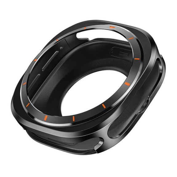 For Samsung Galaxy Watch Ultra 47mm Aluminum Alloy Metal PC Watch Protective Case(Black Orange)