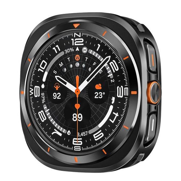 For Samsung Galaxy Watch Ultra 47mm Aluminum Alloy Metal PC Watch Protective Case(Black Orange)