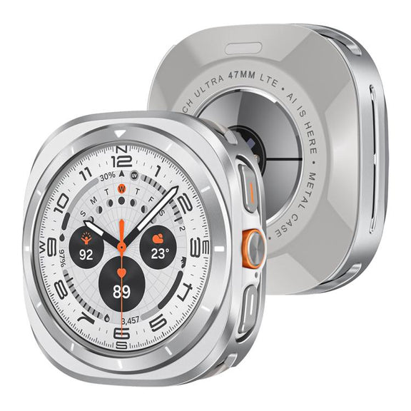 For Samsung Galaxy Watch Ultra 47mm Aluminum Alloy Metal PC Watch Protective Case(Silver Orange)