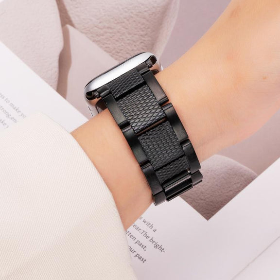 For Apple Watch 46mm / 49mm / 45mm / 44mm Wave Thread 3-bead Stainless Steel Watch Band(Black)