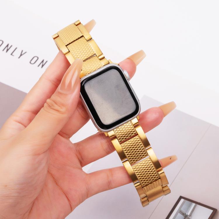 For Apple Watch 46mm / 49mm / 45mm / 44mm Wave Thread 3-bead Stainless Steel Watch Band(Gold)