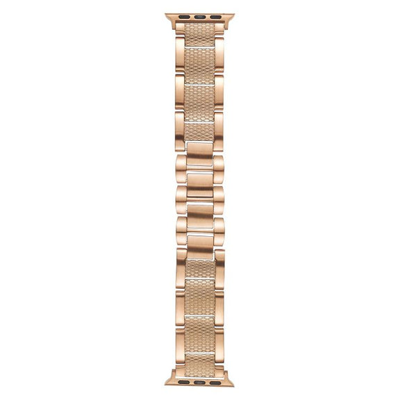 For Apple Watch 46mm / 49mm / 45mm / 44mm Wave Thread 3-bead Stainless Steel Watch Band(Rose Gold)