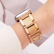For Apple Watch 46mm / 49mm / 45mm / 44mm Wave Thread 3-bead Stainless Steel Watch Band(Rose Gold)