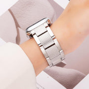 For Apple Watch 46mm / 49mm / 45mm / 44mm Wave Thread 3-bead Stainless Steel Watch Band(Silver)