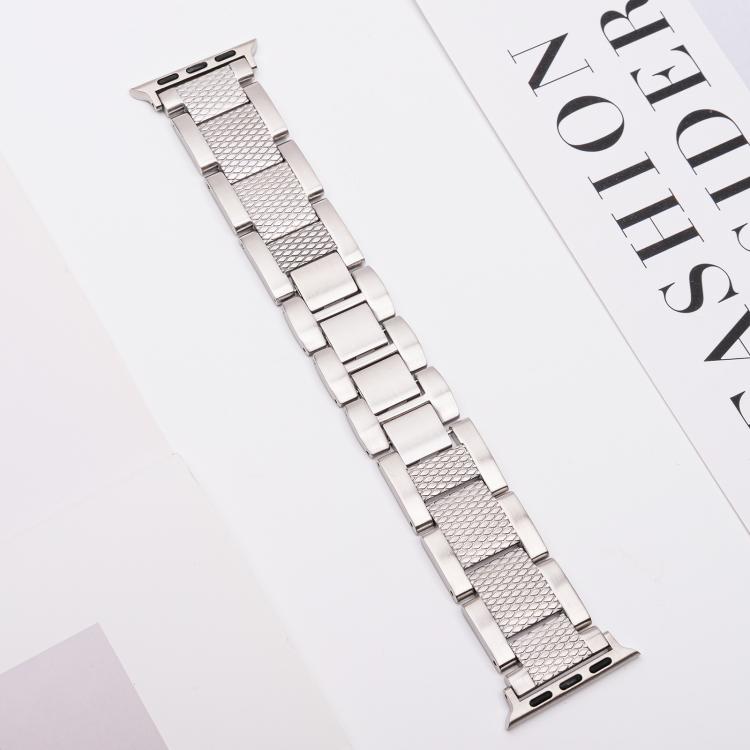 For Apple Watch 46mm / 49mm / 45mm / 44mm Wave Thread 3-bead Stainless Steel Watch Band(Starlight)