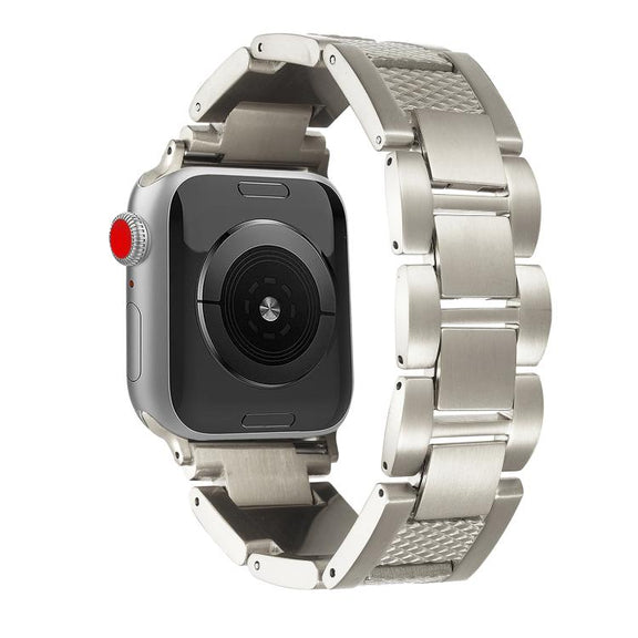 For Apple Watch 46mm / 49mm / 45mm / 44mm Wave Thread 3-bead Stainless Steel Watch Band(Starlight)