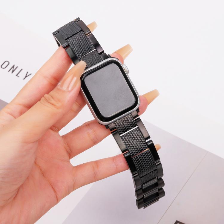 For Apple Watch 42mm / 41mm / 40mm / 38mm Wave Thread 3-bead Stainless Steel Watch Band(Black)