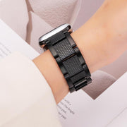 For Apple Watch 42mm / 41mm / 40mm / 38mm Wave Thread 3-bead Stainless Steel Watch Band(Black)