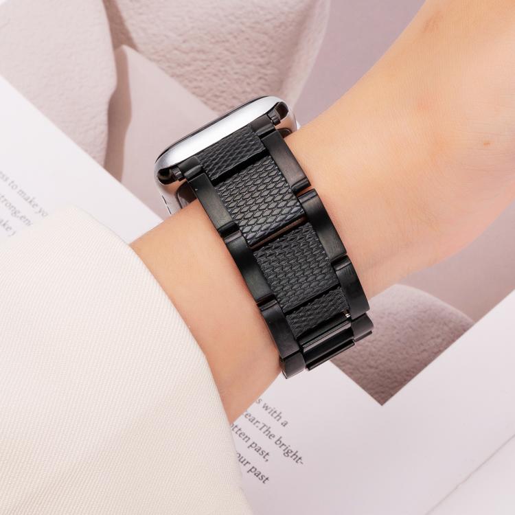 For Apple Watch 42mm / 41mm / 40mm / 38mm Wave Thread 3-bead Stainless Steel Watch Band(Black)