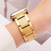 For Apple Watch 42mm / 41mm / 40mm / 38mm Wave Thread 3-bead Stainless Steel Watch Band(Gold)