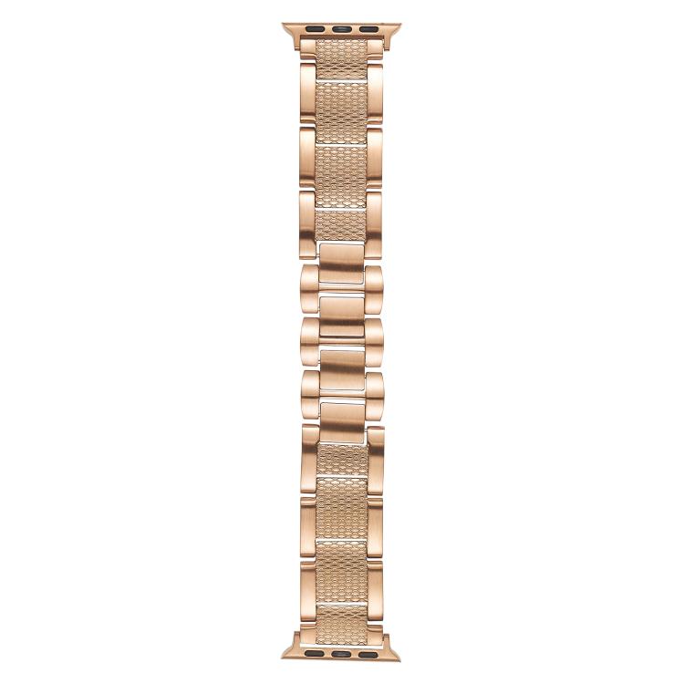 For Apple Watch 42mm / 41mm / 40mm / 38mm Wave Thread 3-bead Stainless Steel Watch Band(Rose Gold)