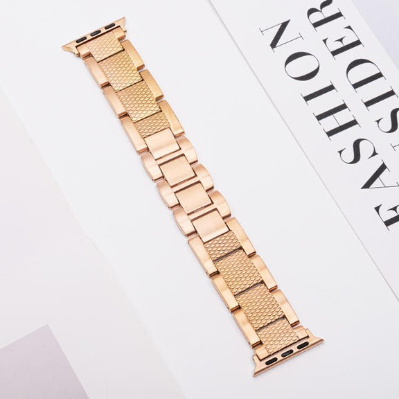 For Apple Watch 42mm / 41mm / 40mm / 38mm Wave Thread 3-bead Stainless Steel Watch Band(Rose Gold)