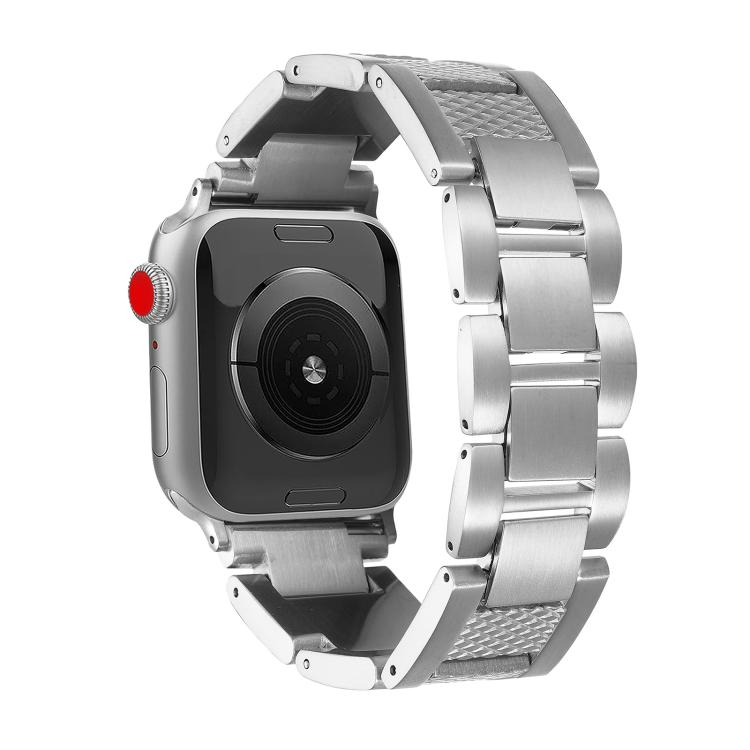 For Apple Watch 42mm / 41mm / 40mm / 38mm Wave Thread 3-bead Stainless Steel Watch Band(Silver)