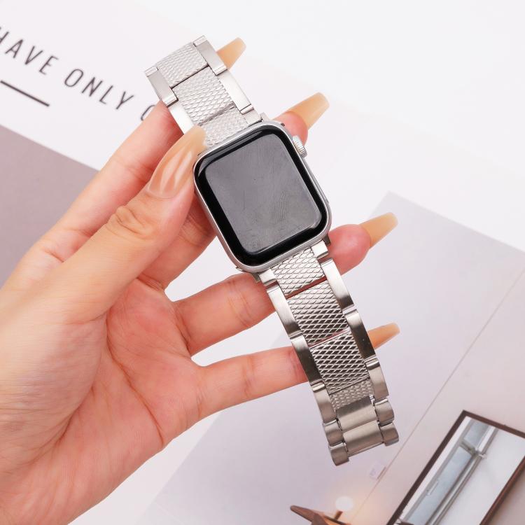 For Apple Watch 42mm / 41mm / 40mm / 38mm Wave Thread 3-bead Stainless Steel Watch Band(Silver)