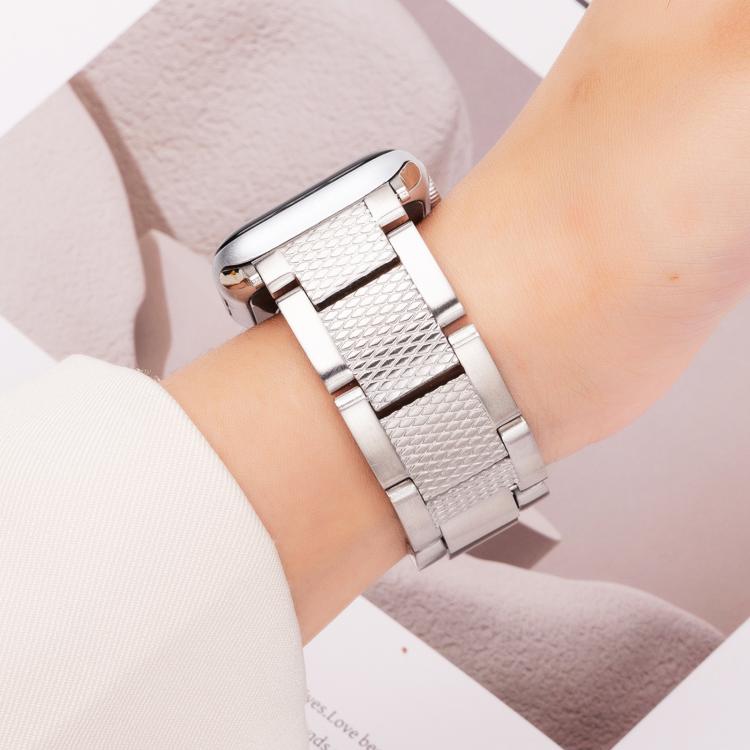 For Apple Watch 42mm / 41mm / 40mm / 38mm Wave Thread 3-bead Stainless Steel Watch Band(Silver)
