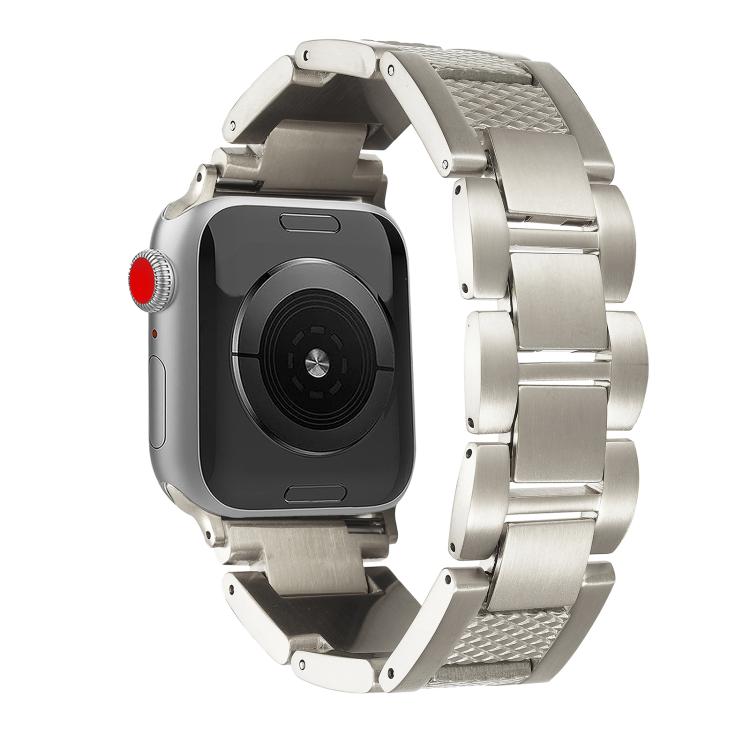For Apple Watch 42mm / 41mm / 40mm / 38mm Wave Thread 3-bead Stainless Steel Watch Band(Starlight)