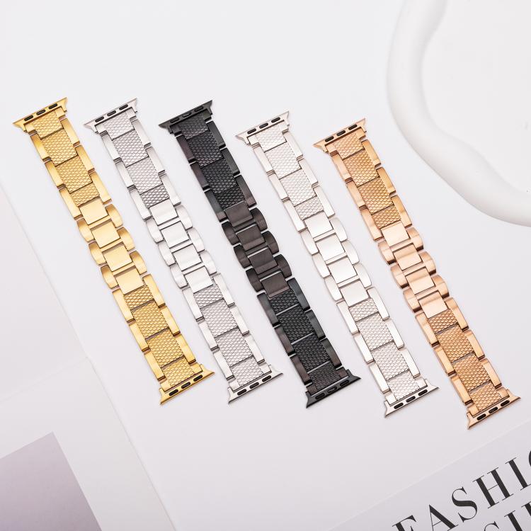 For Apple Watch 42mm / 41mm / 40mm / 38mm Wave Thread 3-bead Stainless Steel Watch Band(Starlight)