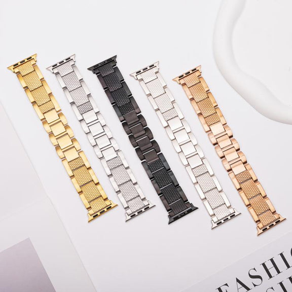 For Apple Watch 42mm / 41mm / 40mm / 38mm Wave Thread 3-bead Stainless Steel Watch Band(Starlight)