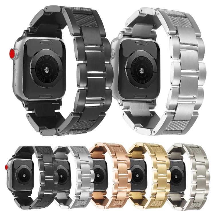 For Apple Watch 46mm / 49mm / 45mm / 44mm Wave Thread 3-bead Stainless Steel Watch Band(Rose Gold)