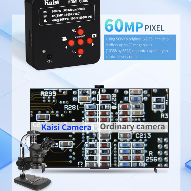 Kaisi HDMI 6000 HDMI / USB Dual Interface 60MP 4K Ultra HD Microscope Industrial Camera, Plug:US Plug - free shipping - PMC TechLife - Order now!