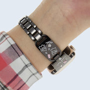 For Apple Watch 46mm / 49mm / 45mm / 44mm Colored Diamond Cat Stainless Steel Watch Band(Black)