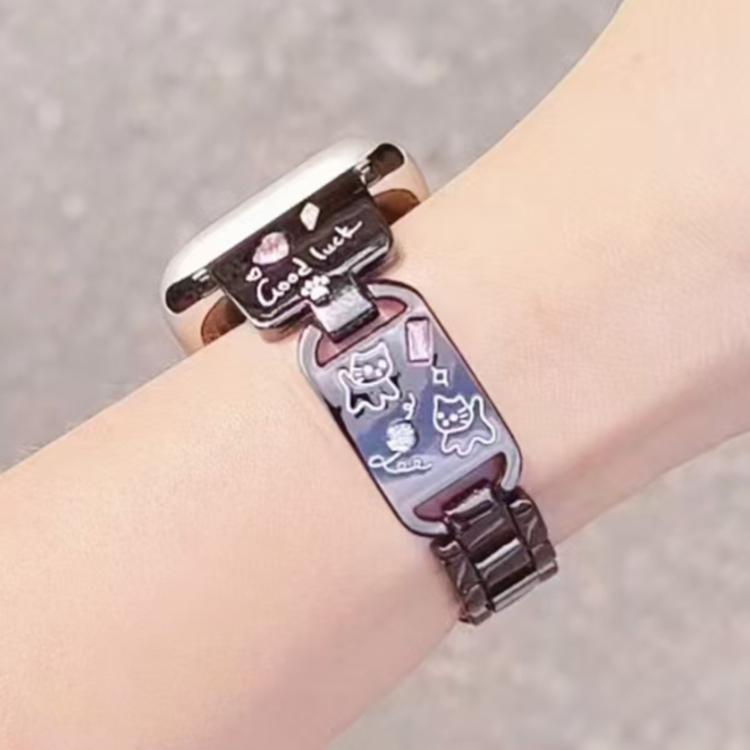 For Apple Watch 46mm / 49mm / 45mm / 44mm Colored Diamond Cat Stainless Steel Watch Band(Black)