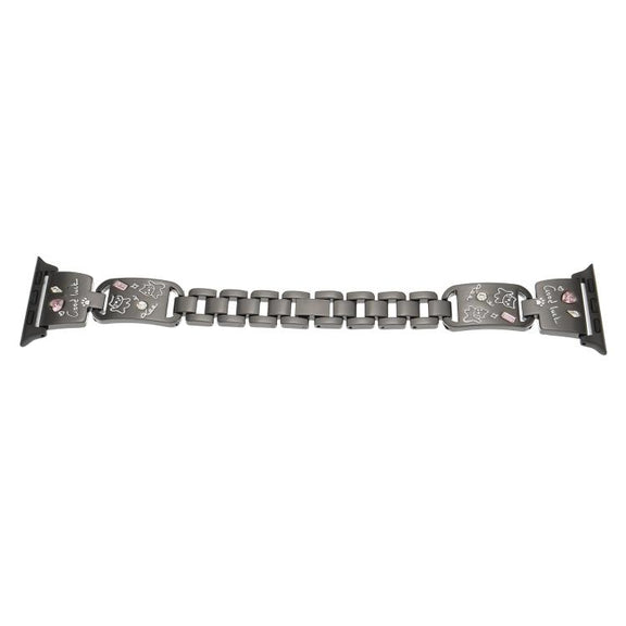 For Apple Watch 46mm / 49mm / 45mm / 44mm Colored Diamond Cat Stainless Steel Watch Band(Black)