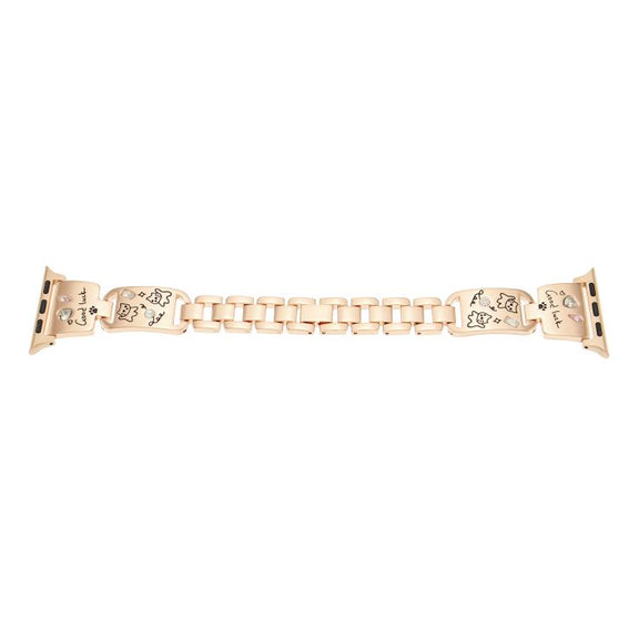 For Apple Watch 46mm / 49mm / 45mm / 44mm Colored Diamond Cat Stainless Steel Watch Band(Rose Gold)