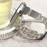 For Apple Watch 46mm / 49mm / 45mm / 44mm Colored Diamond Cat Stainless Steel Watch Band(Silver)